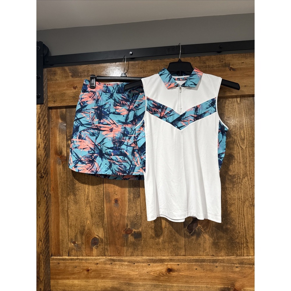 Slazenger Golf Sleeveless Polo Shirt Small & Skort Medium‎ With Palm Tree